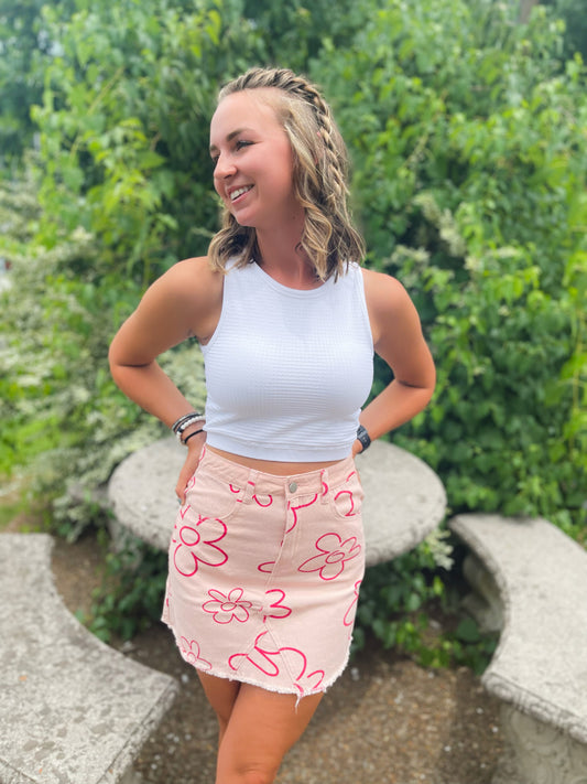 Bikini Bottom - Pink Daisy Skirt